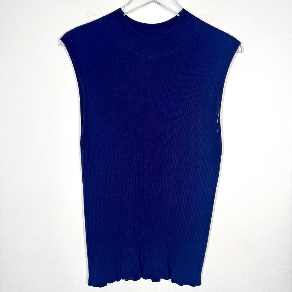 Banana Republic Women’s Size XL Blue Sleeveless Mock Neck Ribbed Sleeveless Top